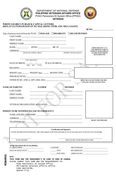 pvao.gov.ph downloadable forms|PVAO Pensioner's ID for Veteran .